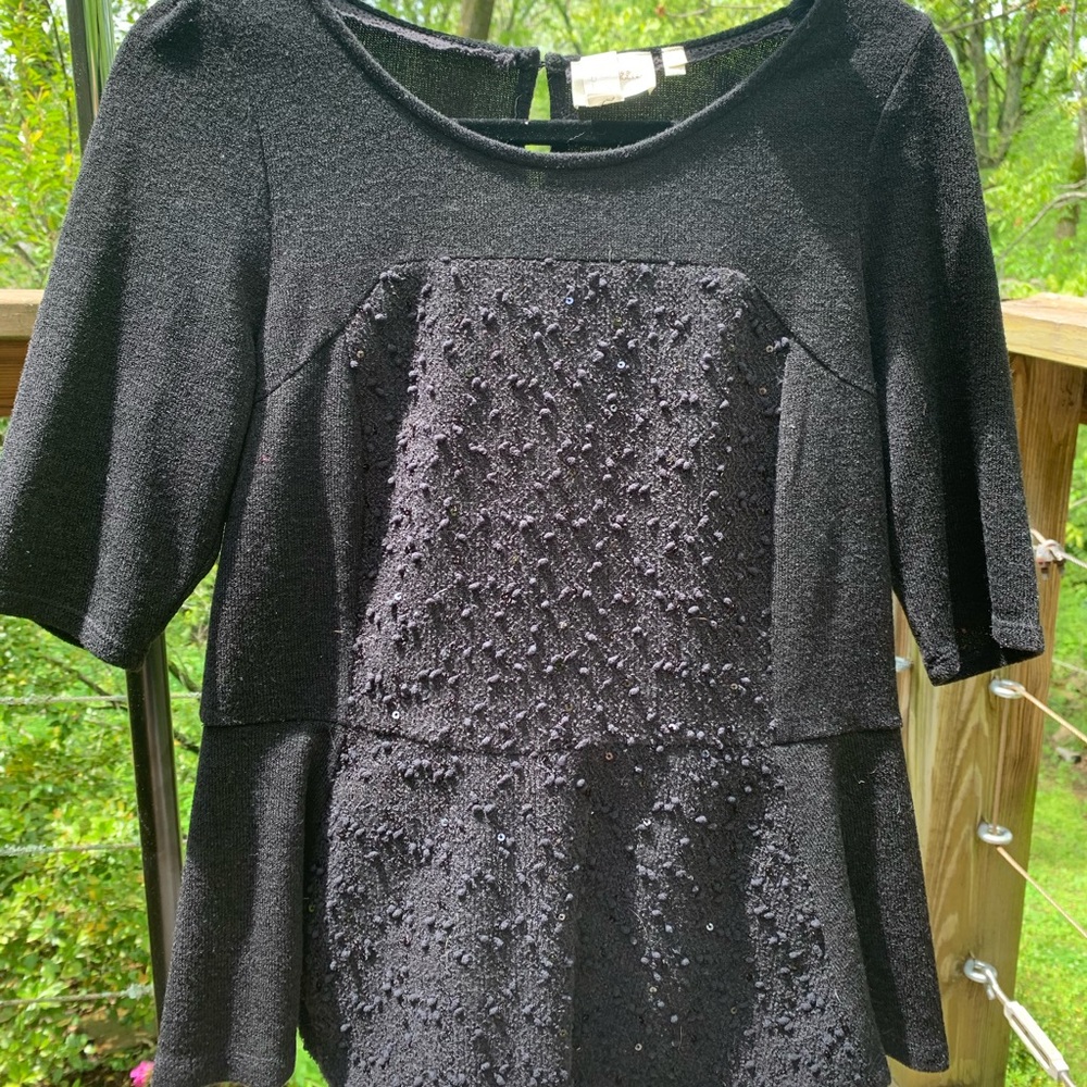 Black Peplum 3/4 Sleeve Blouse